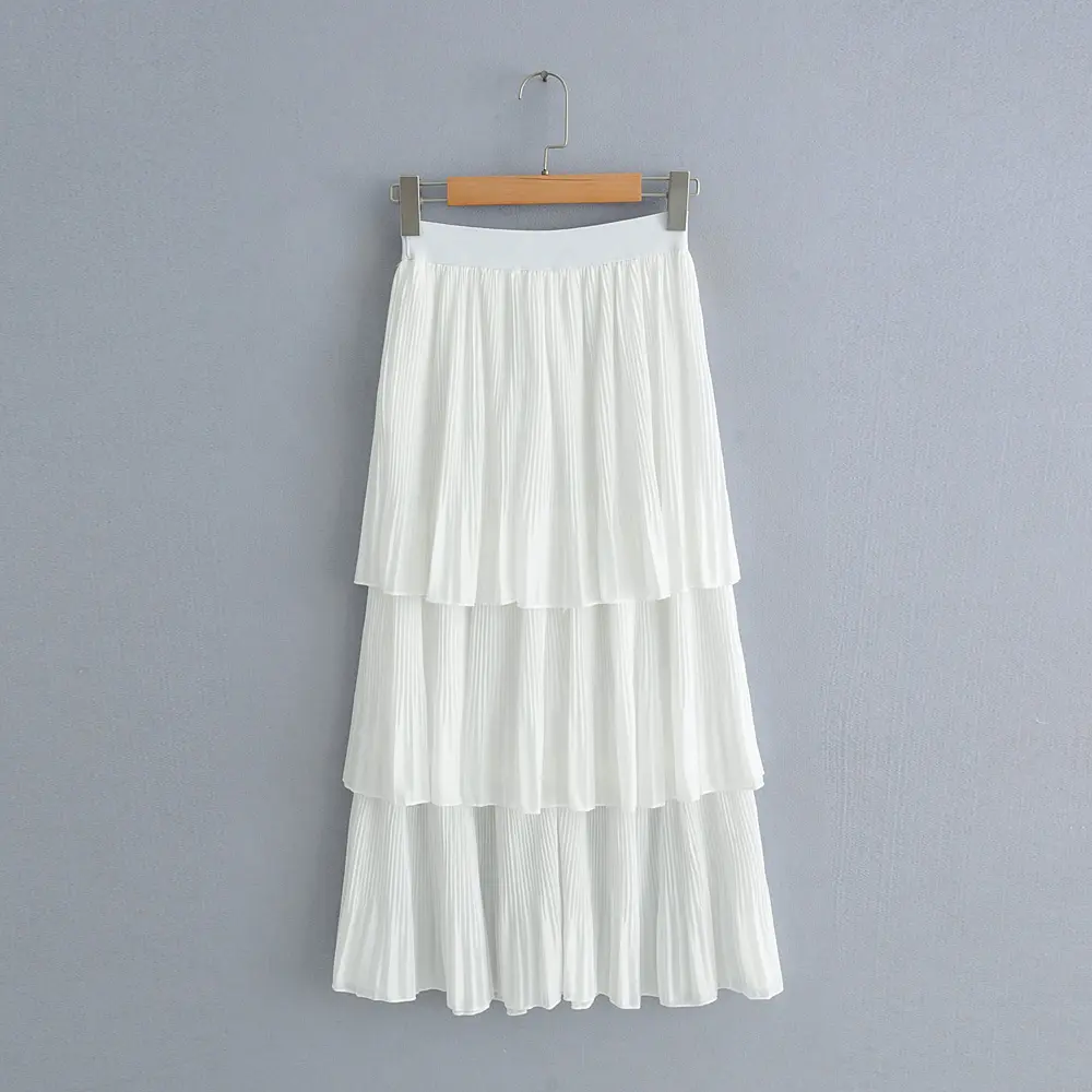 Mode witte kleur goede kwaliteit chiffon dames ruffle layer rok zomer dragen
