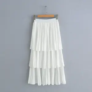 Fashion白色良質シフォン女性フリル層スカート夏の摩耗
