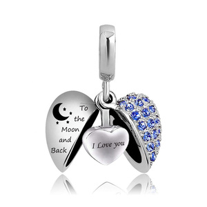 Personnalisé Je <span class=keywords><strong>T</strong></span>'aime à La Lune et <span class=keywords><strong>Au</strong></span> Dos En Acier Inoxydable Collier Memorial Pendentif Coeur - Product Image 1