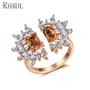 RAKOL RP244 Anelli Quadrati Placcati <span class=keywords><strong>Oro</strong></span> per Donne, Gioielli Personalizzati per Matrimoni, Fidanzamenti e Feste alla Moda - Product Image 1
