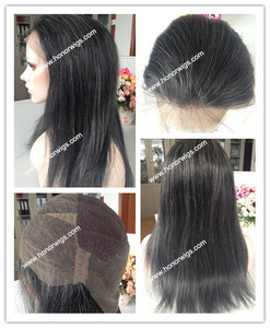 Marque D'HONNEUR pleine dentelle perruque noir avec cheveux gris pour les vieilles femmes 100% cheveux humains suisse dentelle capuchon moyen taille 120% densité en stock - Product Image 1