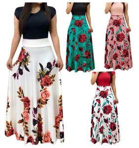 เดรสยาวทรงสวิงพิมพ์ลายดอกไม้ แขนสั้น คอทรงโอ สำหรับผู้หญิงใส่ในฤดูร้อน สไตล์ลำลอง - Product Image 1