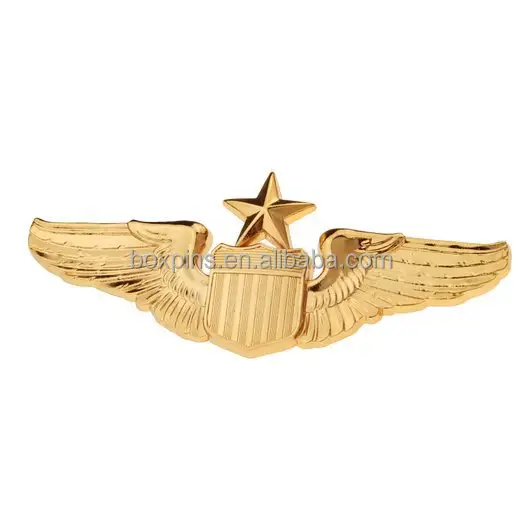 Benutzer definierte 3D Star Design US vergoldete Air Metal Wings Abzeichen Pin