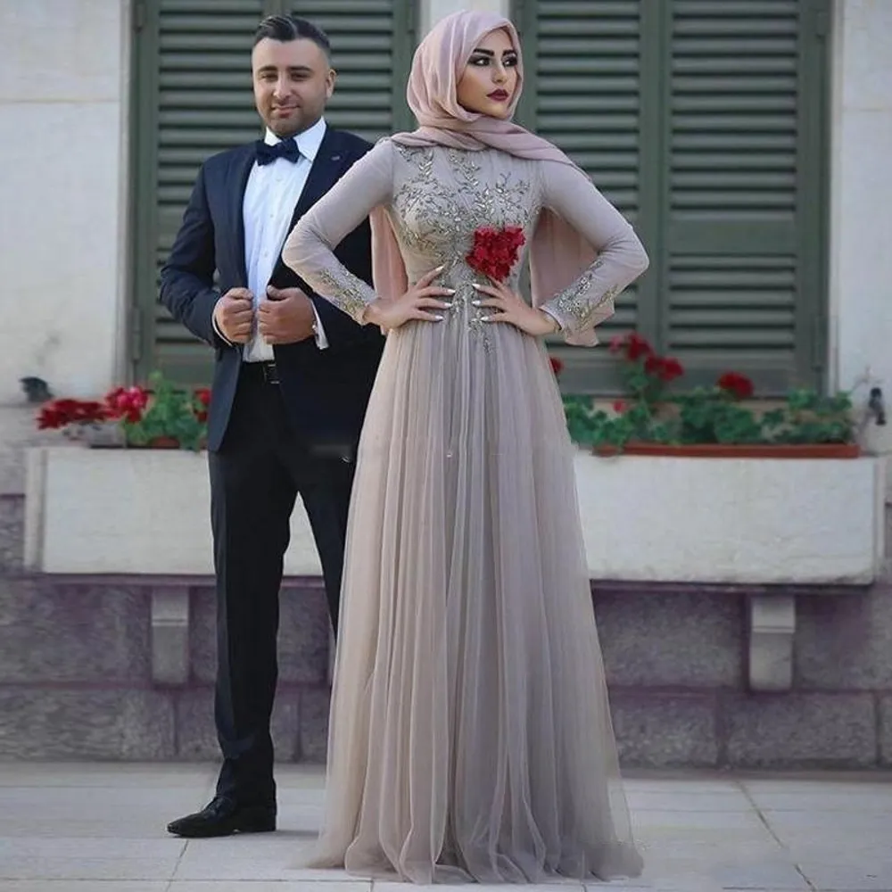 Mode Moslim Avondjurken Hijab Jurk Lange Mouwen Arabisch Prom Party Formele Gowns Custom Made