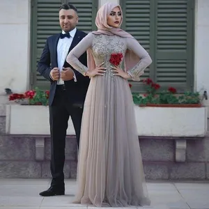 Vestido Hijab musulmán de moda, vestidos de noche de manga larga, vestidos formales de fiesta árabe hechos a medida - Product Image 1