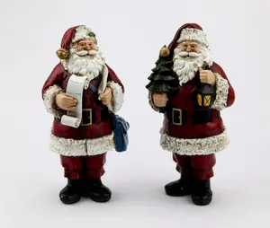 Vintage santa claus resin figurines cn fuj OEM customized Traditional Long Peng santa with tree figurine