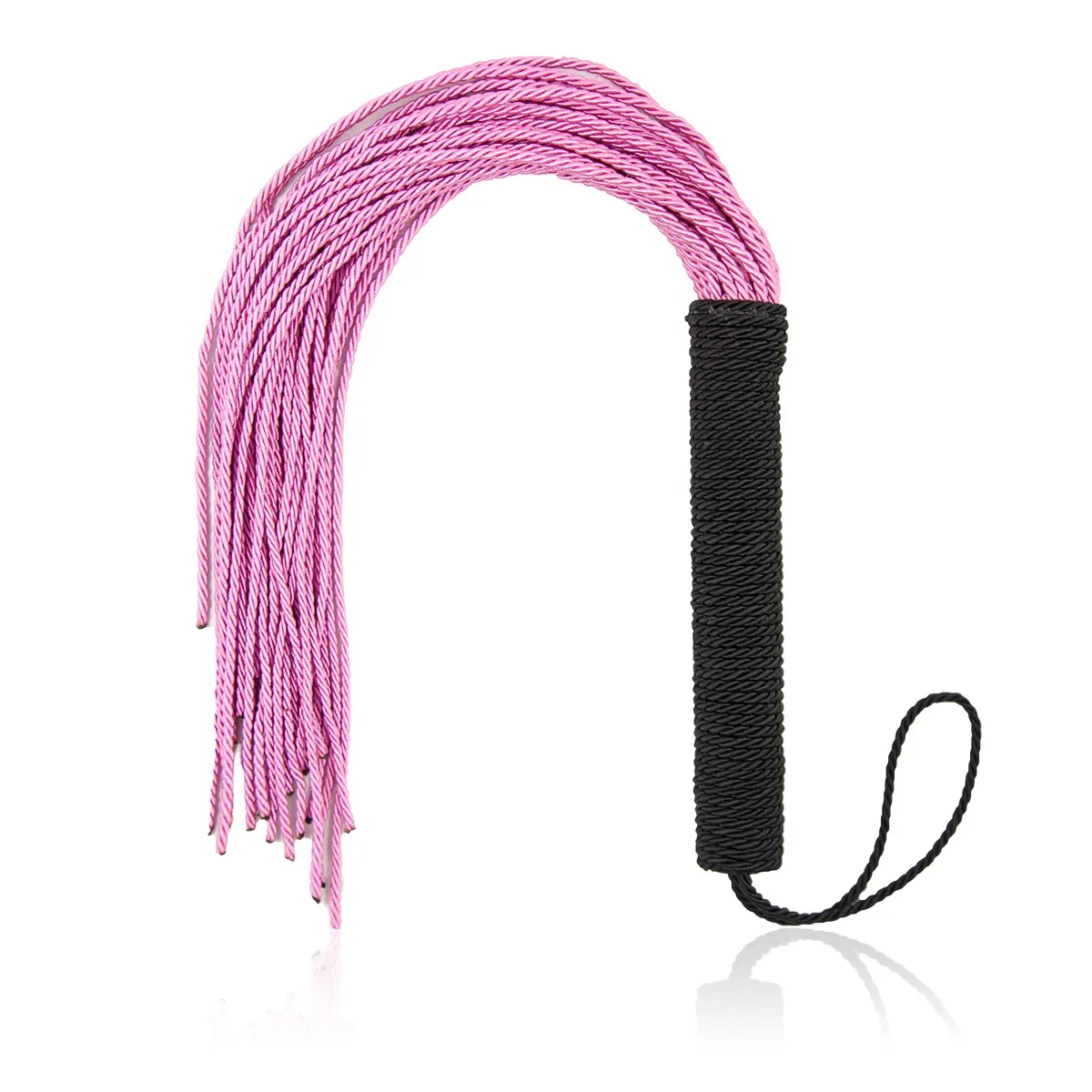 Zwart Handvat Roze Nylon Touw Tailed Asult Speelgoed Zweep Voor Bdsm Slave Spanking