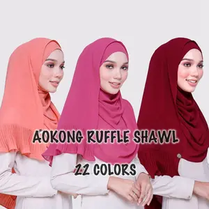 Syal Maxi Sifon Wanita, Syal Jilbab Polos Berlipat, 22 Warna, Ukuran Besar Kepala Lembut Panjang Berkerut