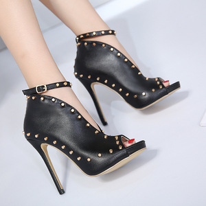 CSS342 Ultimo Modello Stivaletti Estivi da Donna <span class=keywords><strong>con</strong></span> <span class=keywords><strong>Tacco</strong></span> Alto, Punta Aperta <span class=keywords><strong>con</strong></span> Borchie e Cinturino alla Caviglia - Product Image 5