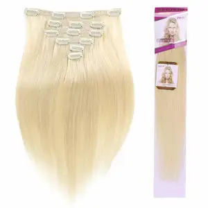 20"Seamless Clip in Hair Extensions with Invisible Thin Skin Weft Remy Human Hair Thick to Bottom Bleach Blonde (#613) 7 pieces