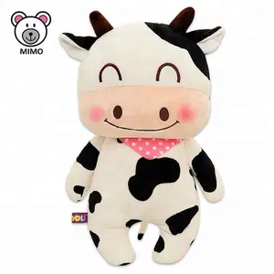 Feliz sorridente leite vaca de brinquedo de pelúcia, para crianças, atacado, fofo, logotipo personalizado, animal de pelúcia, brinquedo macio, vaca