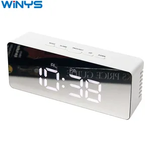 LED Alarm Clock, Make-Up Mirror & Night Light Table Clock with Digital Thermometer,Travel Desktop Snooze Desk Clock Alarm