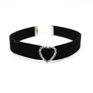 Rhinestone Choker Lace Velvet High Quality Heart Shaped Black Choker Necklace