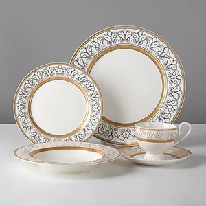 Service de table de luxe en porcelaine, ensemble, en os d'os, de Style arabe, de dîner en porcelaine, Durable, en Din chinois