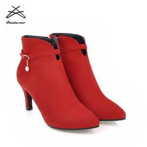 Stivaletti da <span class=keywords><strong>Donna</strong></span> Sexy con Tacco Alto Rosso Vino Stile Romano 2018 - Product Image 6