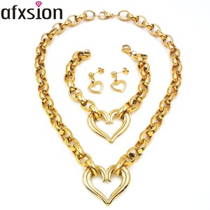 AFXSION新しいステンレス鋼ジュエリーセットチャームラブハートネックレスイヤリングブレスレット - Product Image 2