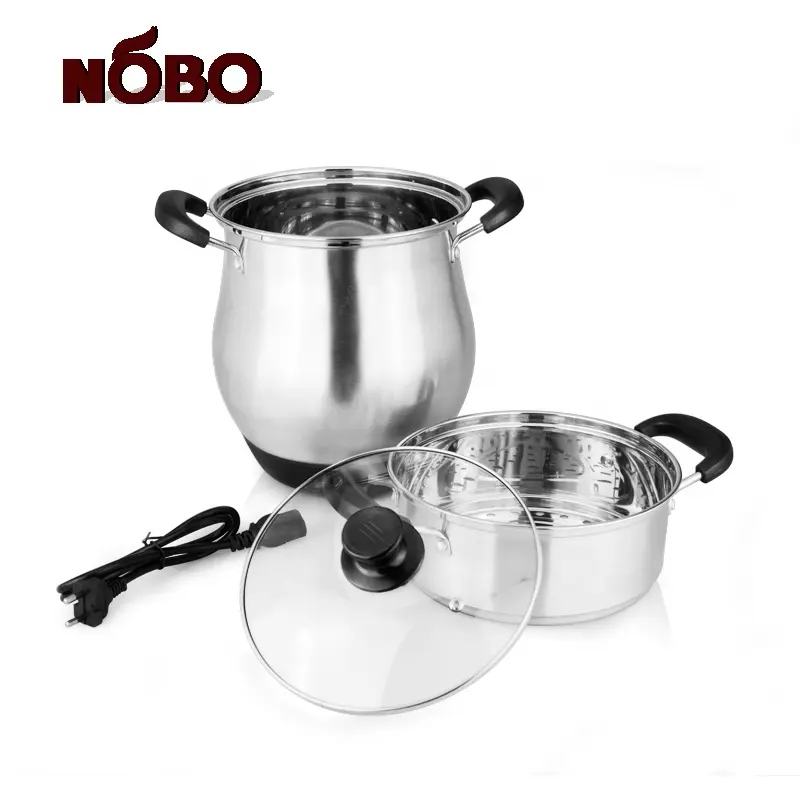 NOBO Kitchenware Camping Electric Cooking Pot Stainless Steel Cookware Set with Glass Lids