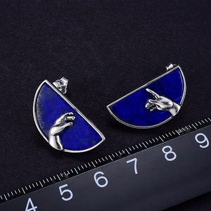 Lotus Fun fait à <span class=keywords><strong>la</strong></span> main en argent Sterling 925 naturel Lapis main de dieu de <span class=keywords><strong>la</strong></span> <span class=keywords><strong>création</strong></span> <span class=keywords><strong>d</strong></span>'<span class=keywords><strong>Adam</strong></span> Stud boucle <span class=keywords><strong>d</strong></span>'oreille bijoux pour femmes fille - Product Image 5