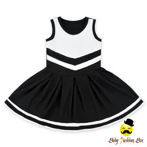 48BQA046-2 Yihong Black & White Western Ruffle Sleeveless Latest Cotton Frock Design Dresses For Baby Girls