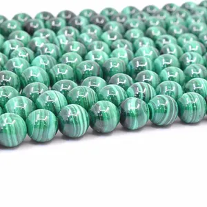 Wholesale Natural Smooth Charm Gemstone Hight Quality Malachite Stone Round Loose Beads For Making Jewelry
