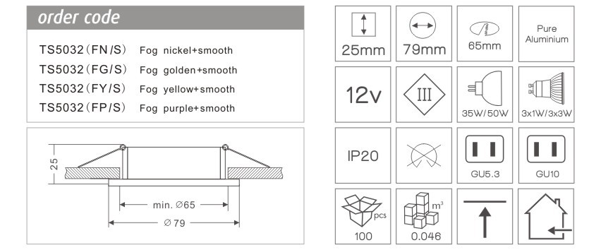 Showroom Aluminium Ceiling Downlight 79mm 3watt 5watt 6watt 7watt