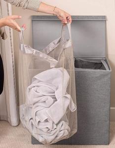 Wholesale Custom-Size Linen <strong>Double</strong> Laundry Hamper Foldable Oxford Home Organization <strong>Bin</strong> with Lid Reusable for Clothing - Product Image 6