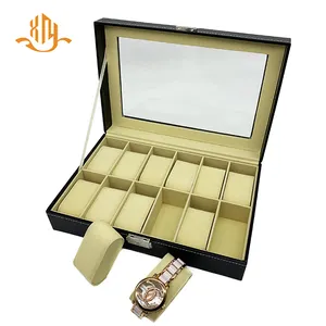 定制工厂批发经典黑色皮革大手表包装盒与枕头手表盒