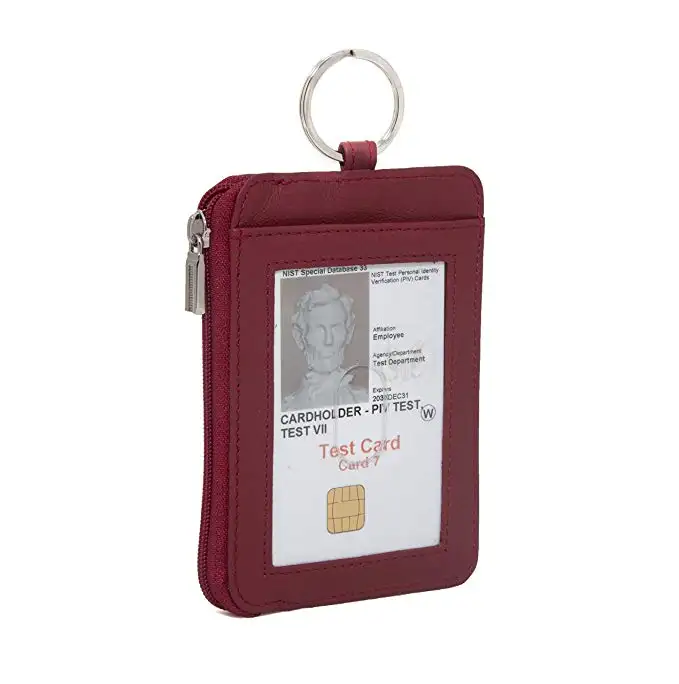 RFID Wallet llavero de doble ID Mini-cartera protectora para credenciales-RFID bloqueo carteras de cuero (rojo)