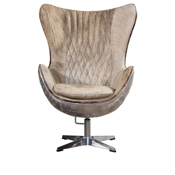 New Design Pony Skin Leather Swivel Shape Chair with Back Rivets Cowhide Leather Industrial Loft