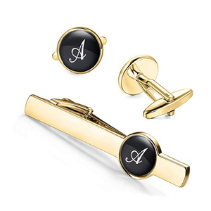 Stainless Steel Tie Clip and <strong>Initial</strong> <strong>Cufflinks</strong> for Men Women, Alphabet Letter A-W <strong>Cufflinks</strong> and Tie Pin Set for Business Wedding - Product Image 2