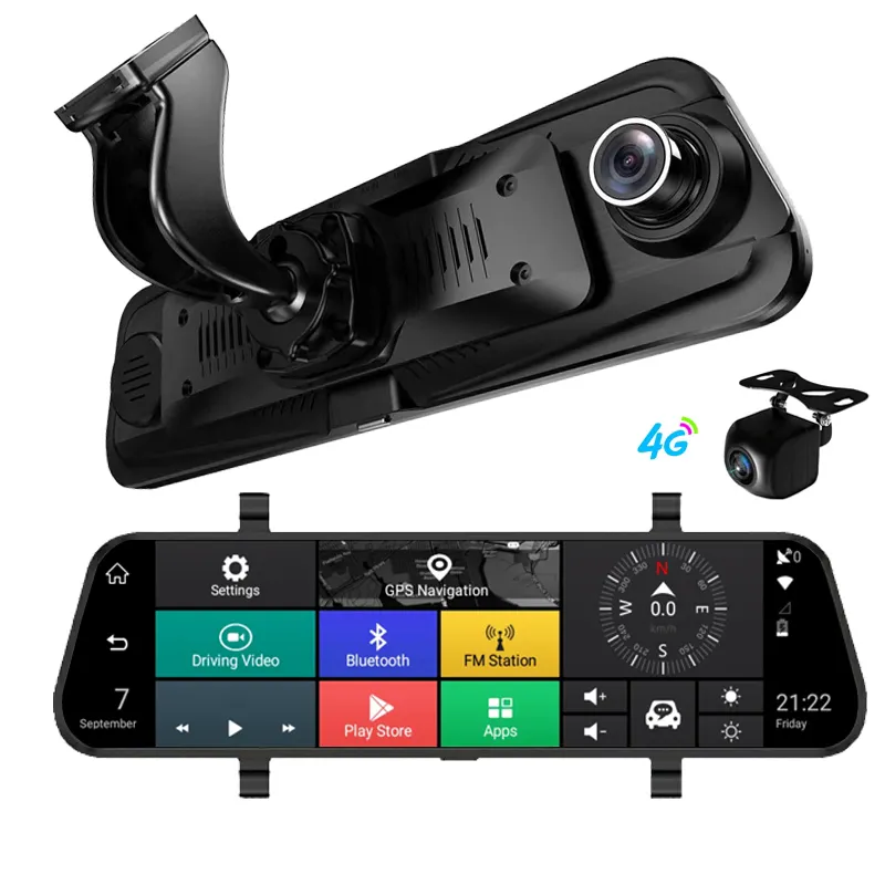 Car Rearview Mirror DVR 10" 4G WIFI Android Dual Lens Full HD 1080P Video Recorder Dashcam with GPS Navigation Free Map