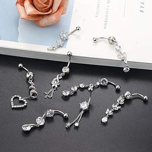 Bộ 8 14g 316L thép không gỉ <span class=keywords><strong>dangle</strong></span> rốn rốn Vòng rõ ràng Zircon Inlay cơ thể piercing đồ trang sức cho phụ nữ của đám cưới - Product Image 5