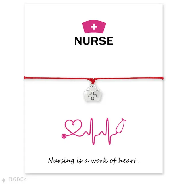 Personalizado desejo pulseira de enfermagem é um coração do trabalho jóias tecido pulseira enfermeira cruz cartão de desejo