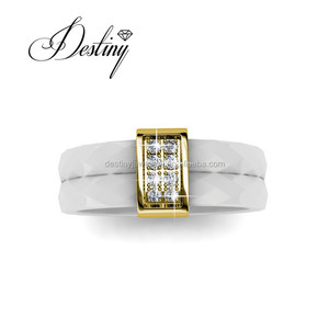 Anillo Doble <span class=keywords><strong>de</strong></span> Cerámica con Cristales <span class=keywords><strong>de</strong></span> <span class=keywords><strong>Swarovski</strong></span>, Chapado en Oro <span class=keywords><strong>de</strong></span> 18K, Accesorio Daisini, Regalo para Mujer - Product Image 4