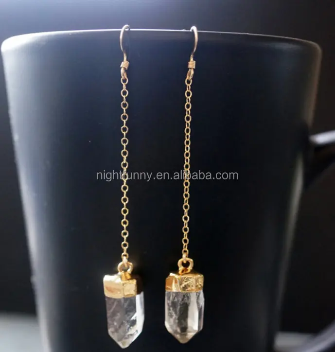 Pendientes de punto de cristal Natural Herkimer, pendientes de plata de ley 925 con gancho de Diamante, de cuarzo crudo delicado, abalorio de piedra de nacimiento