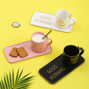 Tazza da Latte ed Espresso in Ceramica Bianca con Logo Dorato '<span class=keywords><strong>Good</strong></span> Morning Brunch' e Piattino per Biscotti - Product Image 4