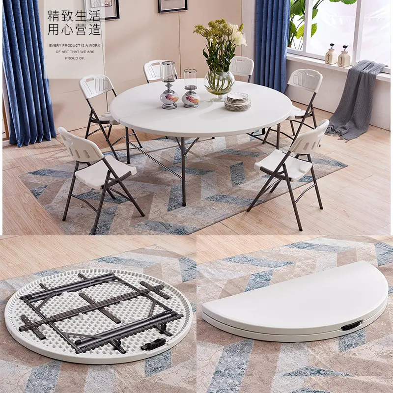 Folding round plastic outdoor table for banquet