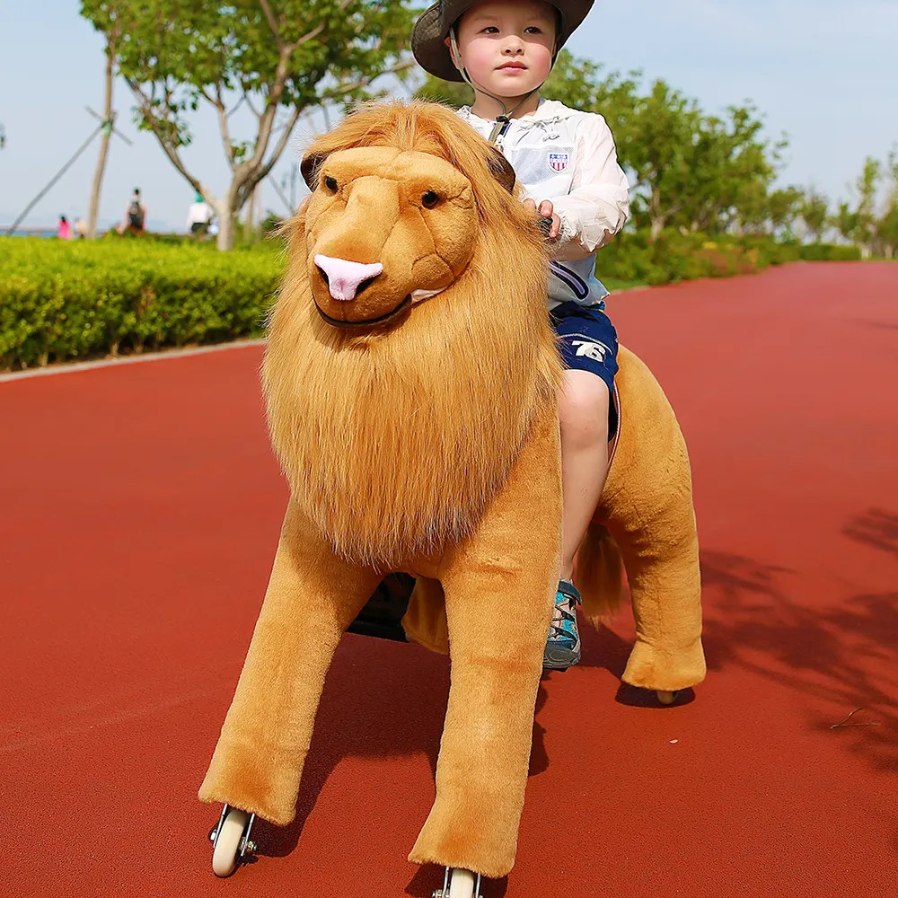 León de peluche animales caminando sobre ruedas juguete equitación