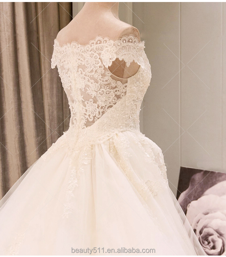 Glamorous Capped Wedding Gown with Blue Sash Decoration