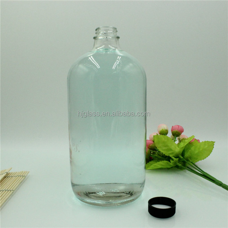 500 мл 18 унций прозрачные стеклянные бостонские круглые бутылки с пластиковой крышкой оптом