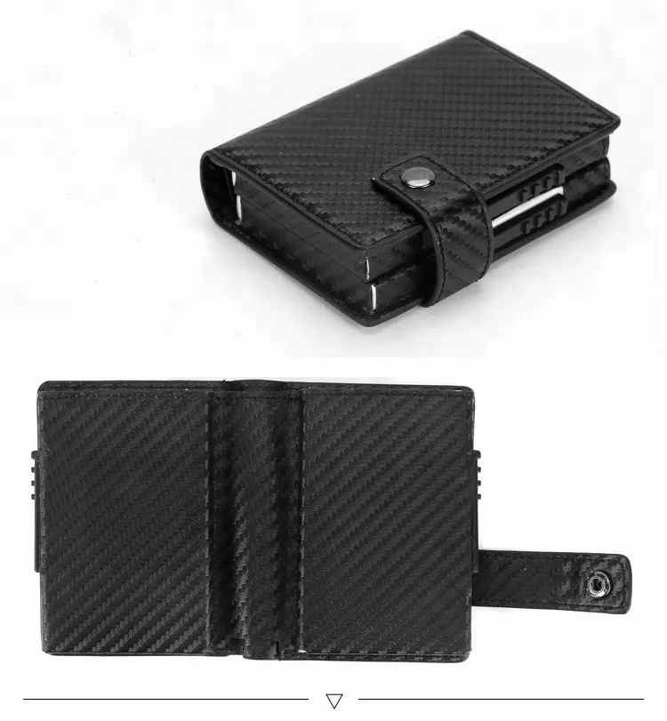 Pop Up Metal Credit Card Case With Leather RFID Blocking Slim Card Holder Push Sliding Wallet