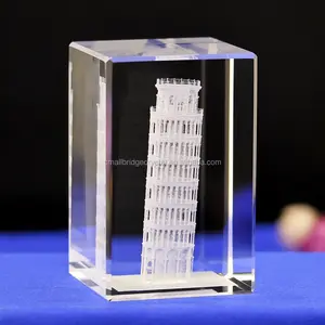 Customized Pisa Leaning Tower Building Model Italy k9 Engraving 3d Laser Crystal Cube