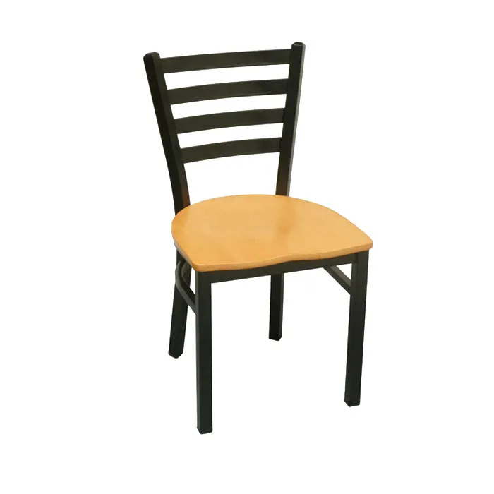 Silla de restaurante con marco de metal, sillas de comedor comerciales modernas con asiento de madera, venta al por mayor