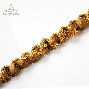 Moda trança sequin aparar crochê personalizado ouro aparar para decoração de vestuário de costura trims