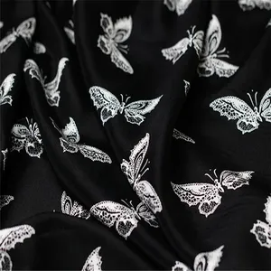 digital printed black butterfly silk crepe fabric