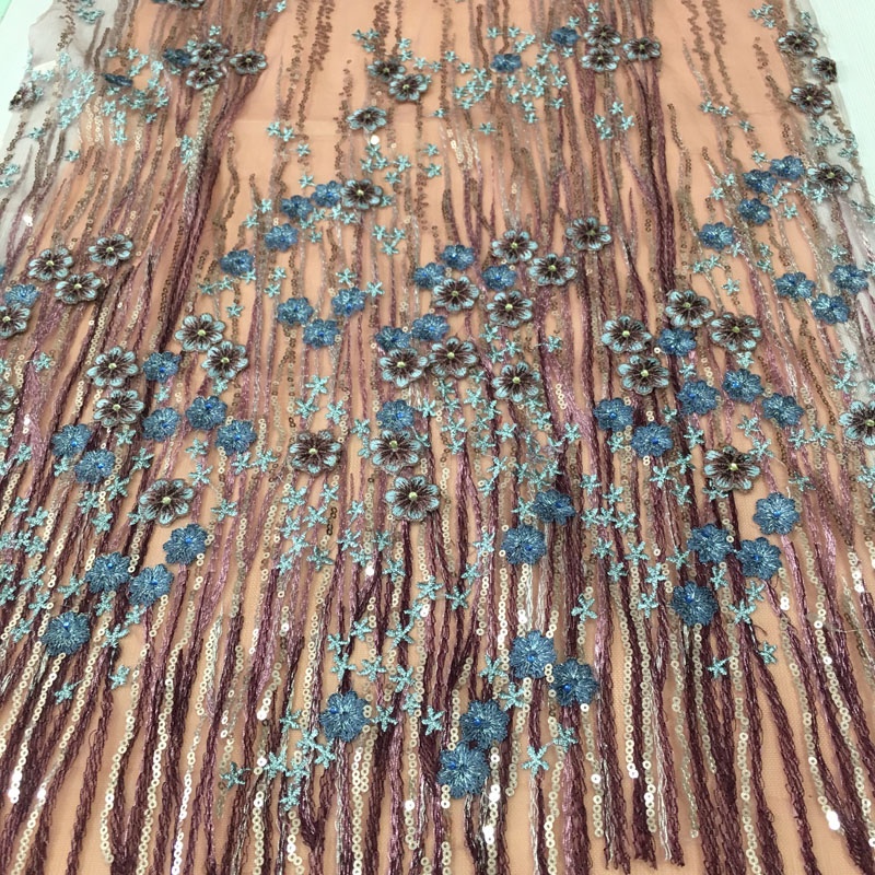 Топ Модный многоцветный вышитый тюль с блестками кружевная ткань с 3d цветочной кружевной аппликацией и камнями для платья