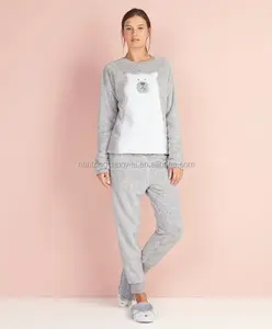 Pijama feminino coral de lã, pijama adorável com animais 2017