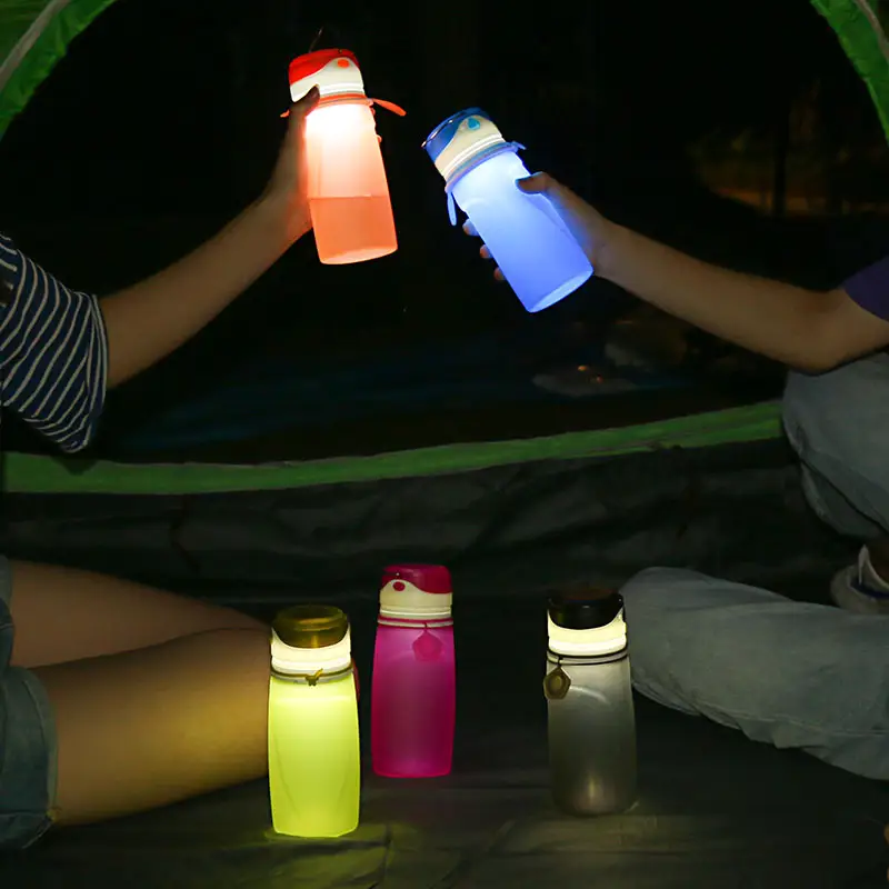 WB005, новая акция, Bpa, Бесплатная индивидуальная, многоразовая, для детей, школьная Складная светодиодная бутылка для воды со светодиодным светом