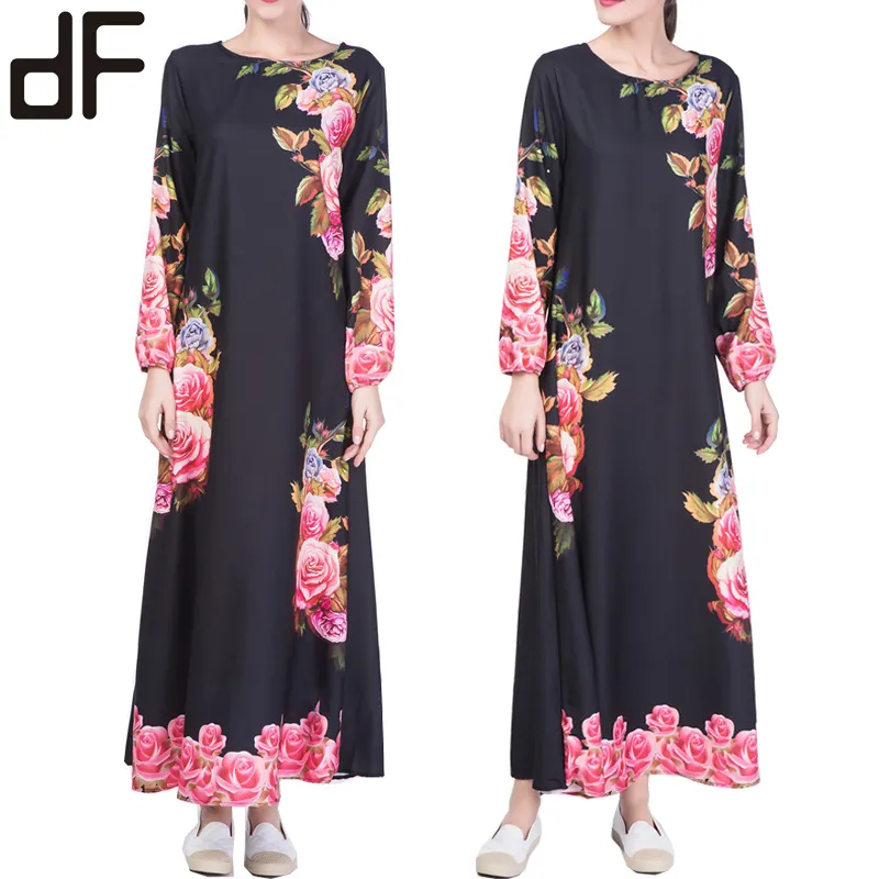OEM High Quality Long Muslim Fashion Dress Flower Printed Jubah Singapore Como Crepe Saudi Arabian Abaya For Women