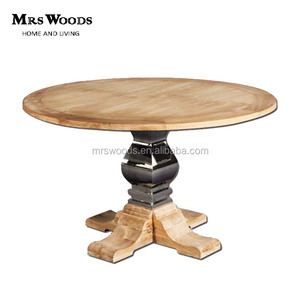 <span class=keywords><strong>Table</strong></span> à manger ronde de <span class=keywords><strong>grande</strong></span> taille en <span class=keywords><strong>bois</strong></span> massif de chêne avec plateau et base en acier inoxydable MRS WOODS - Product Image 1